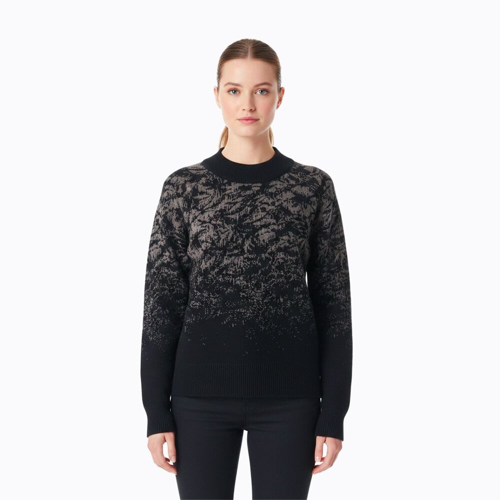 Athleta Floral Jacquard Sweater Sz S Black Gray Crew Neck Merino Wool Blend Goth